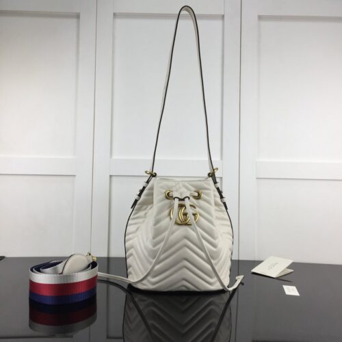 High Quality Luxury Gucci GG Marmont Quilted Leather Bucket Bag 476674 In White