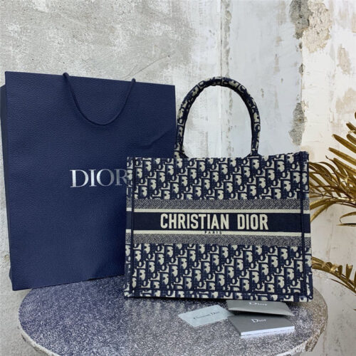 High Quality Luxury Blue Dior Oblique Embroidered Dior Book Tote