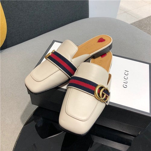 High Quality Luxury Gucci Detailed Leather Slippers Shoes
