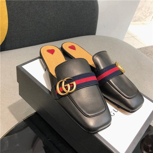 High Quality Luxury Gucci Black Leather Slide Loafers – Sizes 35–41