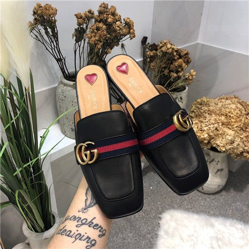 High Quality Luxury Gucci Black Leather Slide Loafers – Sizes 35–41 product detail