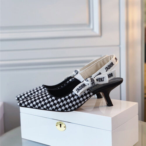 High Quality Luxury Ja Dior Wool Houndstooth Slingback Pump