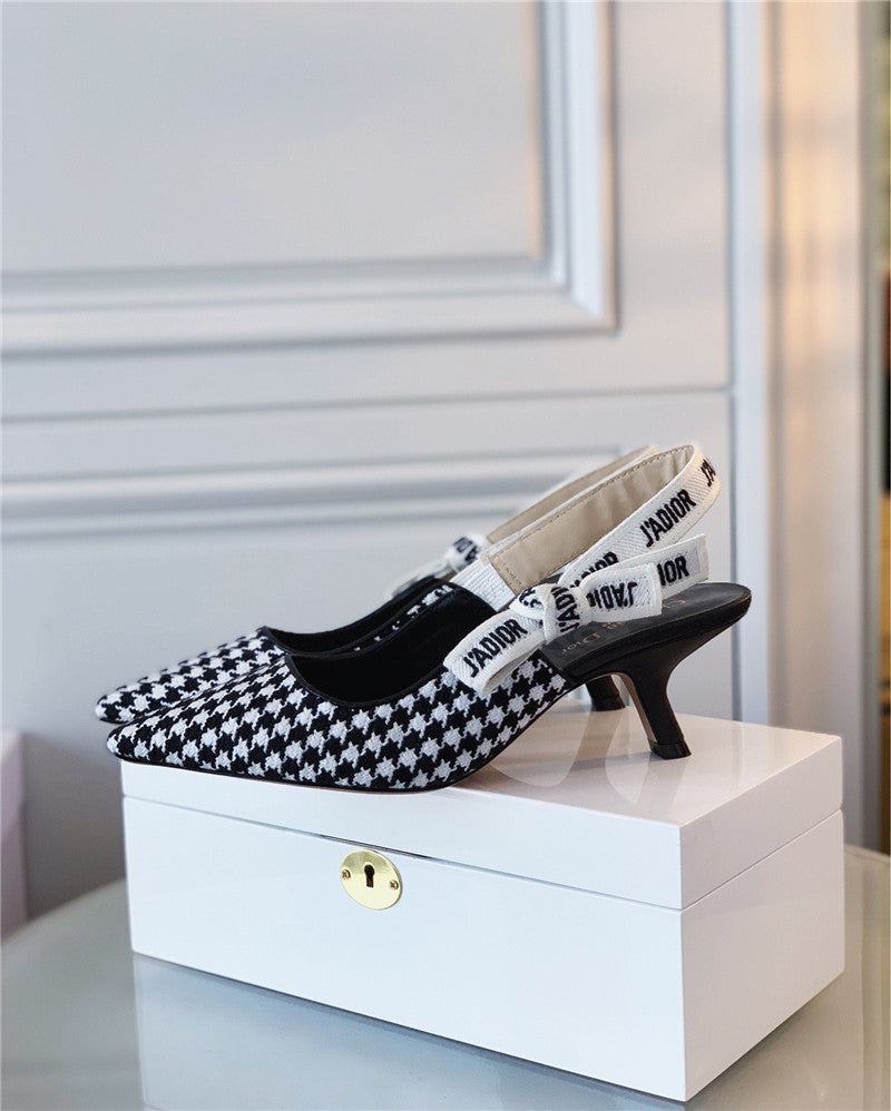 High Quality Luxury J’a Dior Wool Houndstooth Slingback Pump
