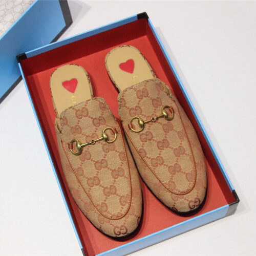 High Quality Luxury Gucci Princetown Leather Tiger Slipper Canvas GG