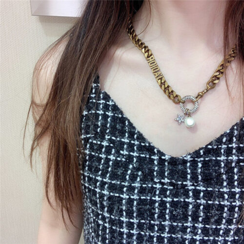 High Quality Luxury Dior Chain Necklace Gold