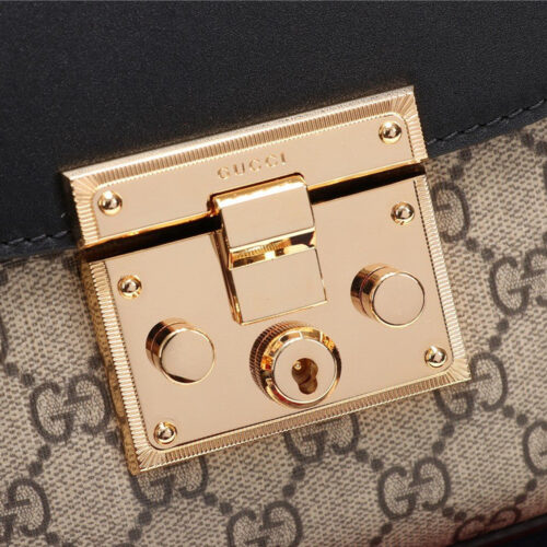 High Quality Luxury Gucci Monogram GG Supreme Medium Padlock Shoulder Bag Black product detail