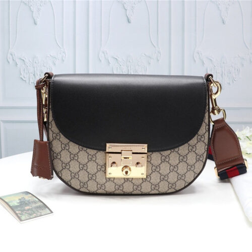 High Quality Luxury Gucci Monogram GG Supreme Medium Padlock Shoulder Bag Black