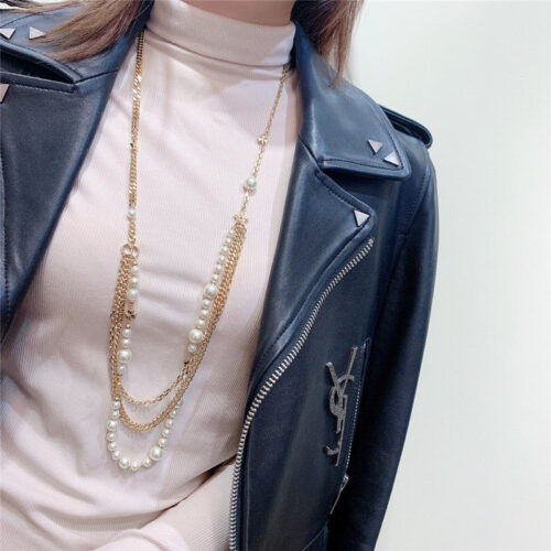 High Quality Luxury Dior Fringed Long Pearl Necklace alternate view