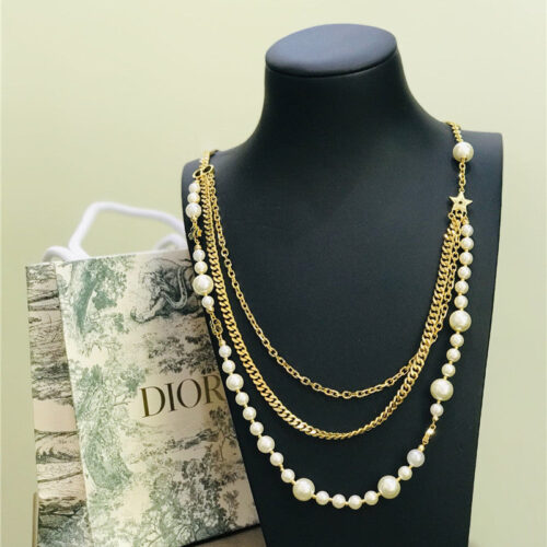 High Quality Luxury Dior Fringed Long Pearl Necklace
