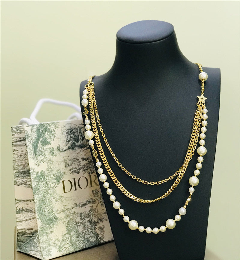 High Quality Luxury Dior Fringed Long Pearl Necklace