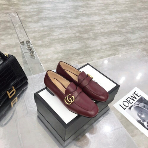 High Quality Luxury Gucci GG Loafers Women Wine Red