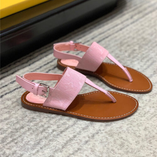 High Quality Luxury Louis Vuitton Brown Flat Sandals For Women Pink