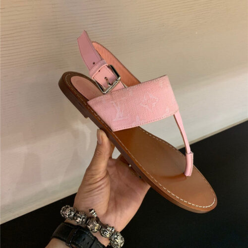 High Quality Luxury Louis Vuitton Brown Flat Sandals For Women Pink product detail