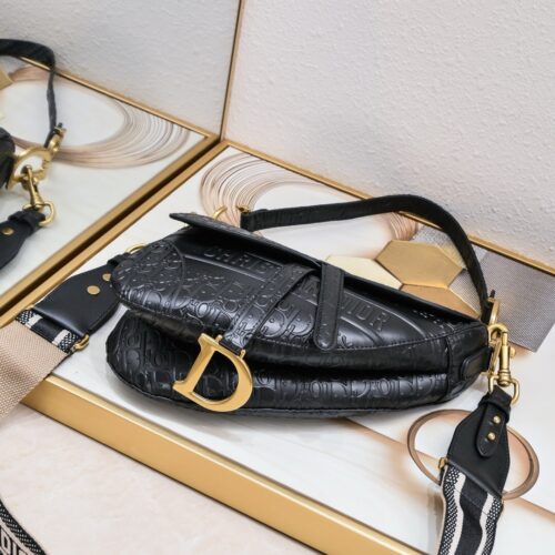 High Quality Luxury Dior Saddle Bag With Strap Black Dior Oblique Embossed Calfskin product detail