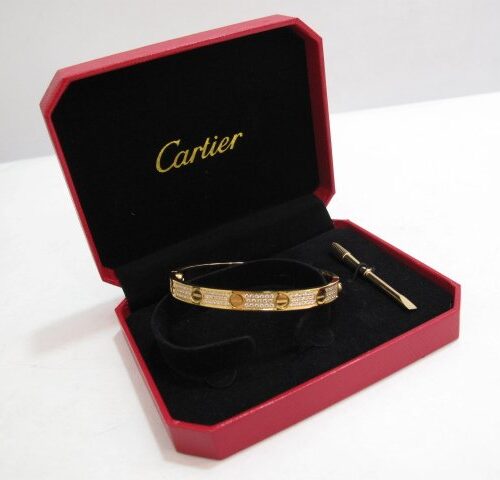 High Quality Luxury Cartier Love Bracelet Yellow Gold Full Diamonds alternate view