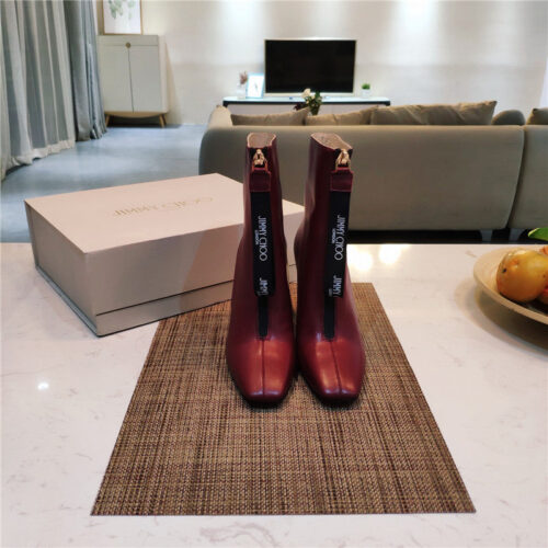 High Quality Luxury Jimmy Choo Logo Zipper Square Toe Ankle Boots alternate view