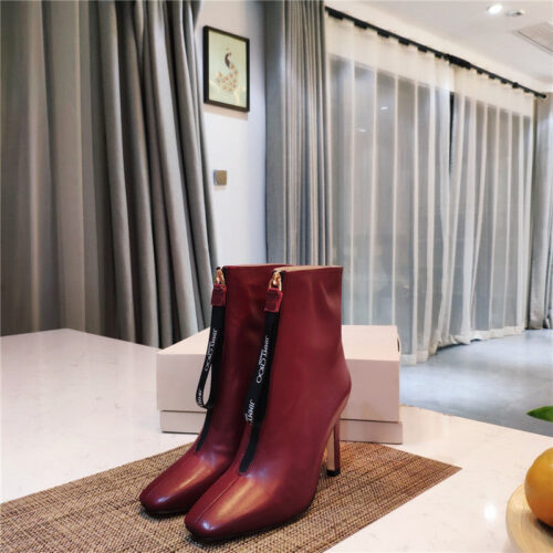 High Quality Luxury Jimmy Choo Logo Zipper Square Toe Ankle Boots