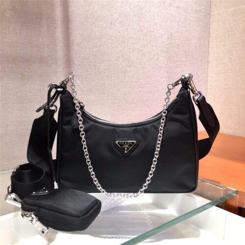High Quality Luxury Prada Made-In-Italy Unisex Nylon Black Messenger Bag