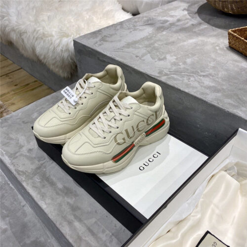 High Quality Luxury Womens Rhyton Gucci Logo Leather Sneaker Lovers