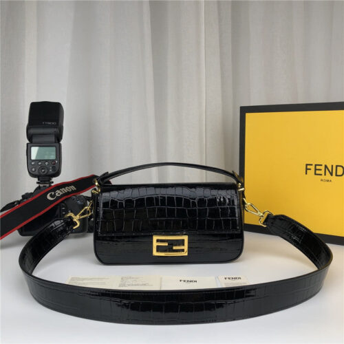 High Quality Luxury Fendi Crocodile Baguette Black