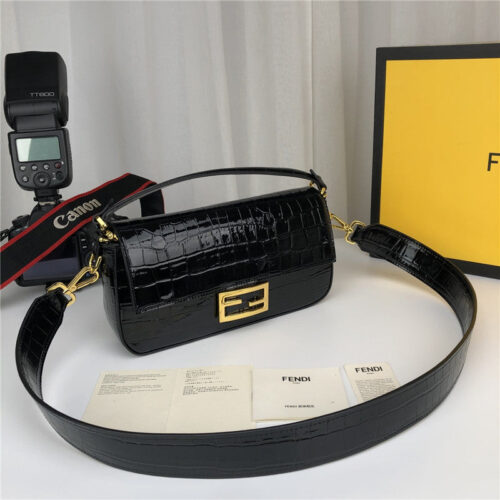 High Quality Luxury Fendi Crocodile Baguette Black alternate view