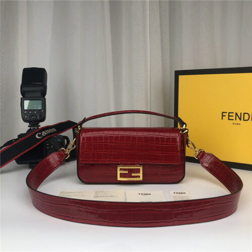 High Quality Luxury Fendi Crocodile Baguette Red