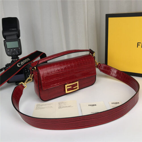 High Quality Luxury Fendi Crocodile Baguette Red alternate view