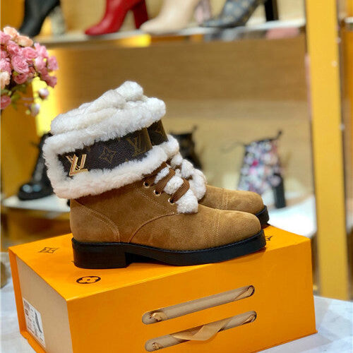 High Quality Luxury Louis Vuitton Ladies Wool Lace Up Boots – Style 89283