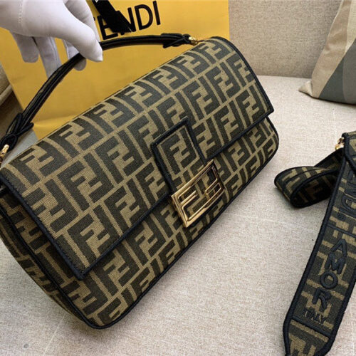 High Quality Luxury Fendi Baguette Jacquard FF Large Brown/Black Bags product detail