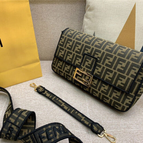 High Quality Luxury Fendi Baguette Jacquard FF Large Brown/Black Bags product detail