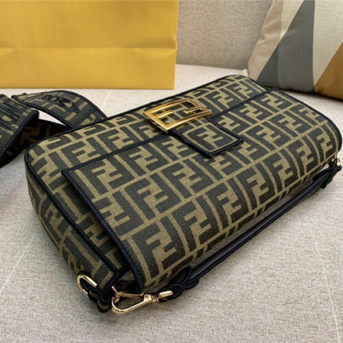 High Quality Luxury Fendi Baguette Jacquard FF Large Brown/Black Bags product detail