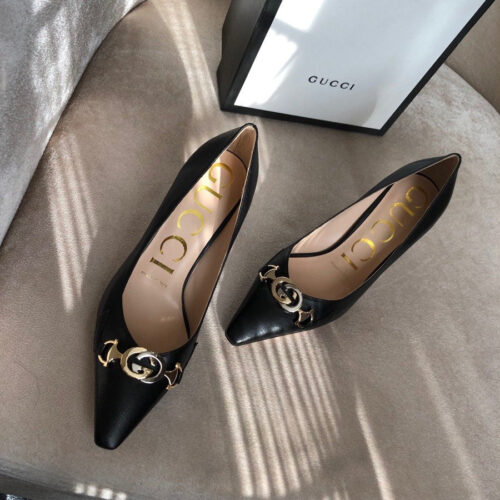 High Quality Luxury Gucci Zumi Mid-Heel Leather Pump Ladies Shoes product detail