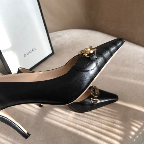 High Quality Luxury Gucci Zumi Mid-Heel Leather Pump Ladies Shoes product detail