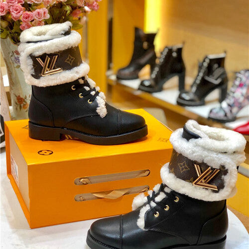 High Quality Luxury Louis Vuitton Ladies Wool Lace Up Boots – Style 97763 product detail