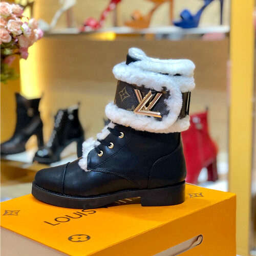 High Quality Luxury Louis Vuitton Ladies Wool Lace Up Boots – Style 97763 product detail