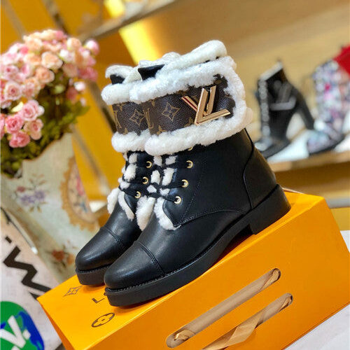 High Quality Luxury Louis Vuitton Ladies Wool Lace Up Boots – Style 97763