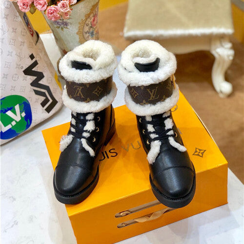 High Quality Luxury Louis Vuitton Ladies Wool Lace Up Boots – Style 97763 product detail