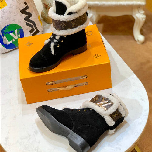 High Quality Luxury Louis Vuitton Ladies Wool Lace Up Boots product detail
