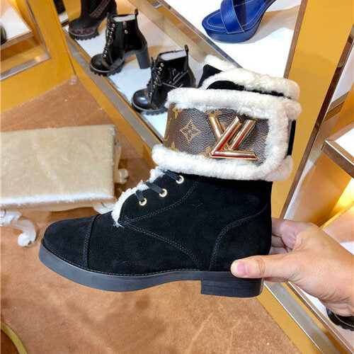 High Quality Luxury Louis Vuitton Ladies Wool Lace Up Boots product detail