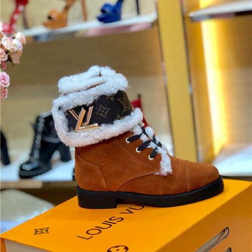 High Quality Luxury Louis Vuitton Ladies Wool Lace Up Boots – Style 09635 product detail