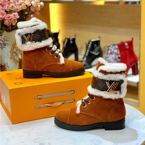 High Quality Luxury Louis Vuitton Ladies Wool Lace Up Boots – Style 09635 product detail