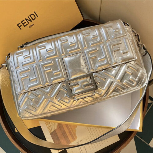 High Quality Luxury Fend Silver Baguette Shoulder Bag