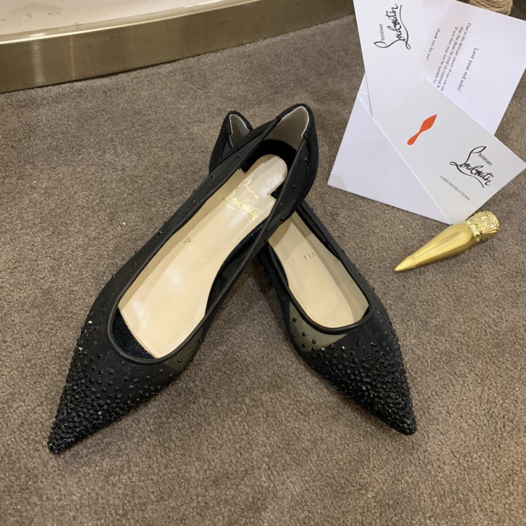 High Quality Luxury Christian Louboutin Rhinestone Mesh Pumps – Style 46196