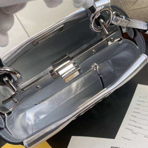 High Quality Luxury Fendi Peekaboo Mini Silver Shoulder Bag product detail