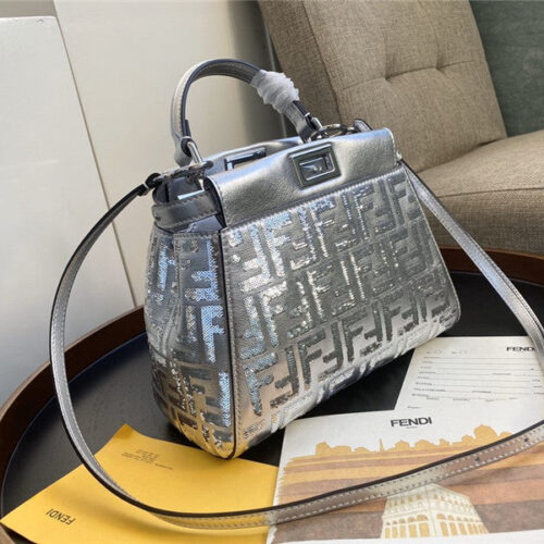 High Quality Luxury Fendi Peekaboo Mini Silver Shoulder Bag product detail