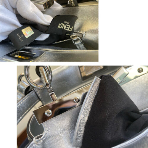 High Quality Luxury Fendi Peekaboo Mini Silver Shoulder Bag product detail