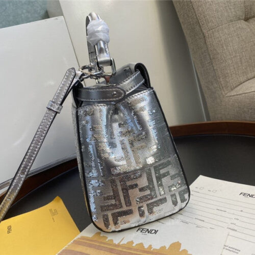 High Quality Luxury Fendi Peekaboo Mini Silver Shoulder Bag product detail
