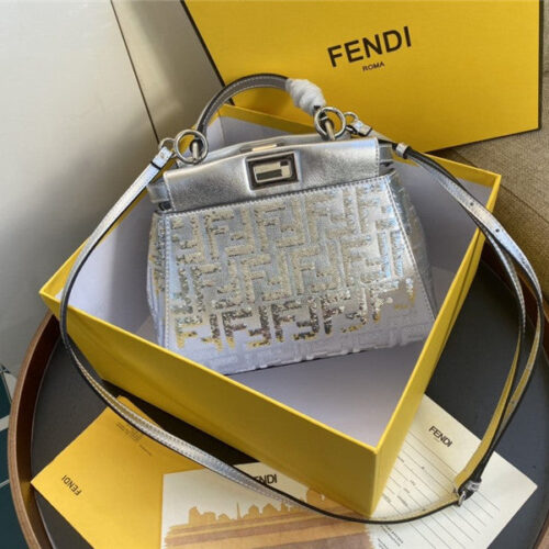 High Quality Luxury Fendi Peekaboo Mini Silver Shoulder Bag product detail
