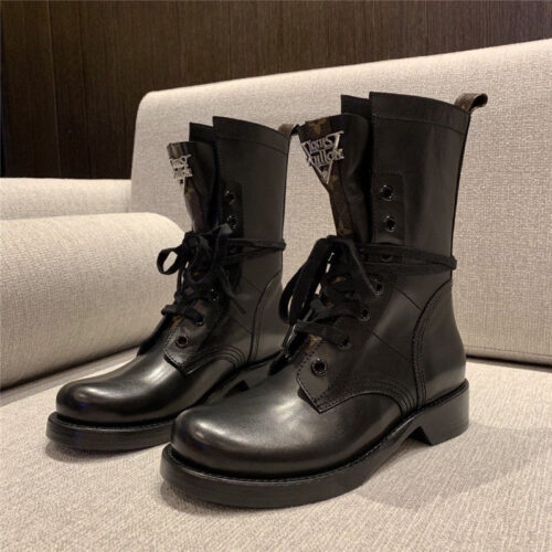 High Quality Luxury Louis Vuitton Monogram Casual Style Plain Leather Block Heels Black