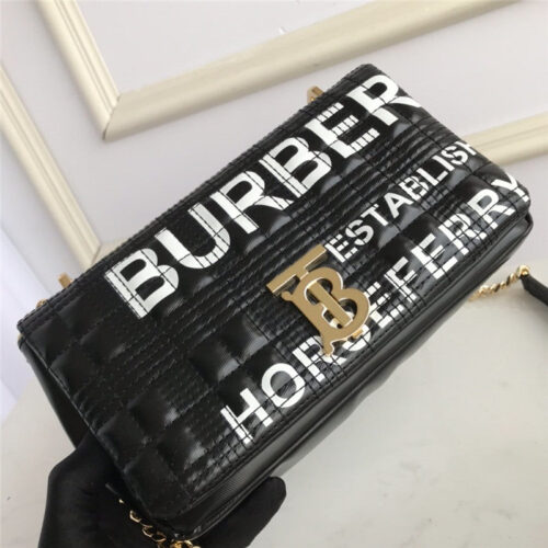 High Quality Luxury Burberry Small Horseferry Print Quilted Lola Bag In Black alternate view